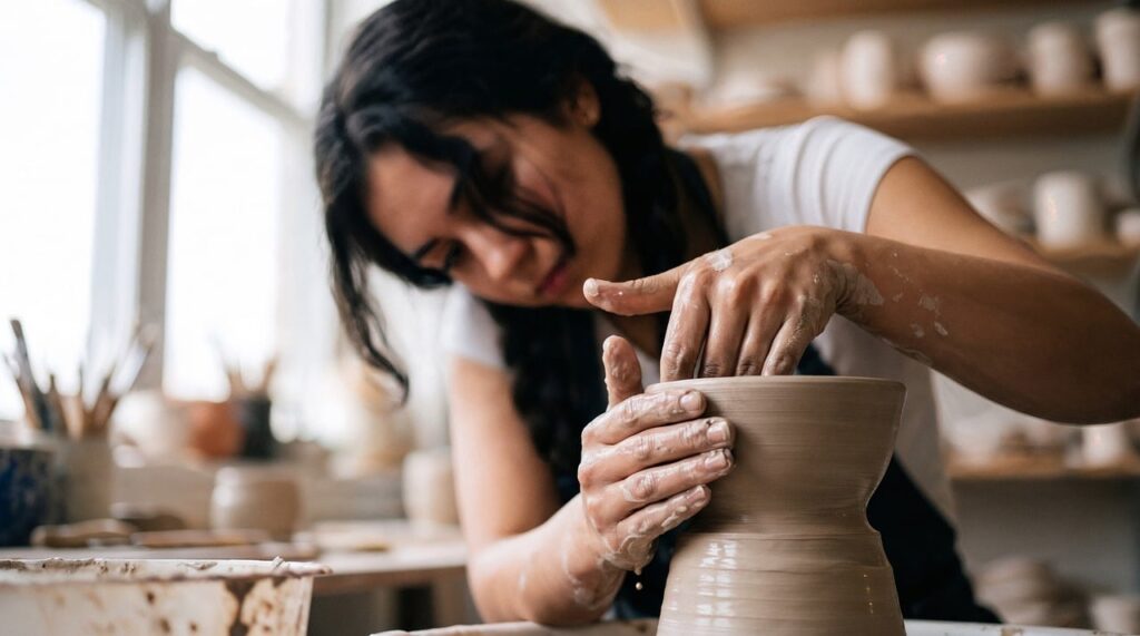 Hands shaping clay to represent how lasting change develops through practice and experience